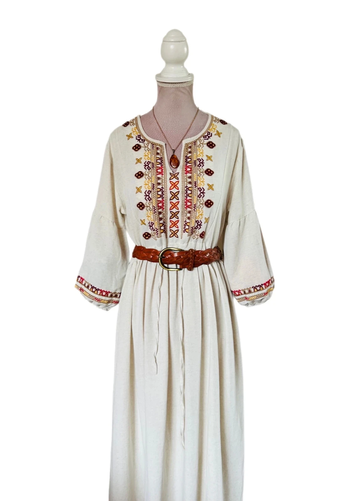 🧿🌿Vestido Bohème Folk Bordado de Istambul • Turkish Embroidered Maxi Dress S/36🌿🧿 – photo 8